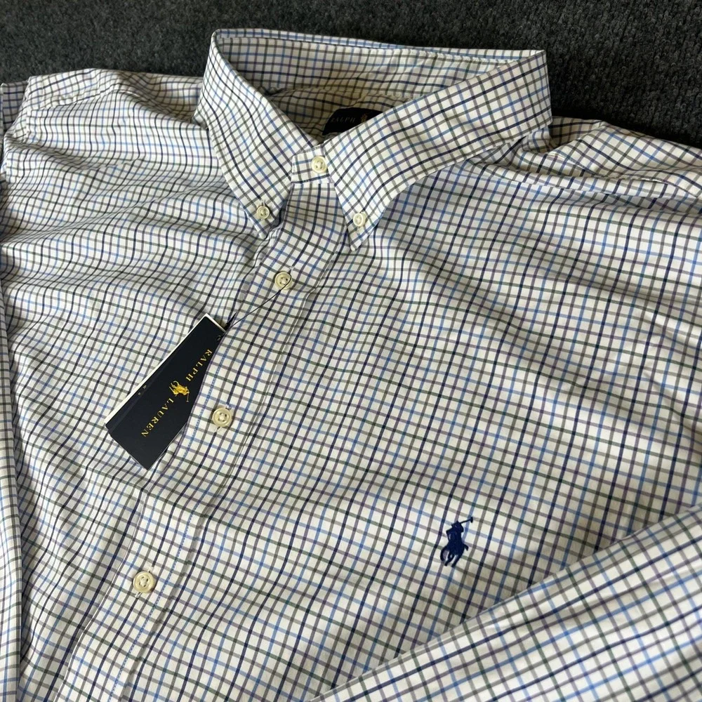 NWT Polo Ralph Lauren WHT/BLU/PURP CHK PERFORMANCE OXFORD Stretch Shirt 4XB Pony
